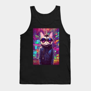 Techno Cat In Japan Neon City Tank Top